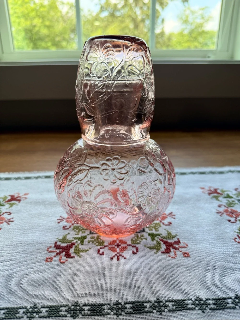 Vintage 1930s Bedside Tumble Up Pink Depression Glass